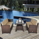 3PCS Rattan Dining Set Patio Furniture 6 Seats Sofa Cushioned