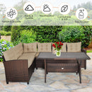 3PCS Rattan Dining Set Patio Furniture 6 Seats Sofa Cushioned