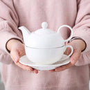 4-Piece Tea for one Set Cream White Porcelain w/ Teapot Cup Saucer