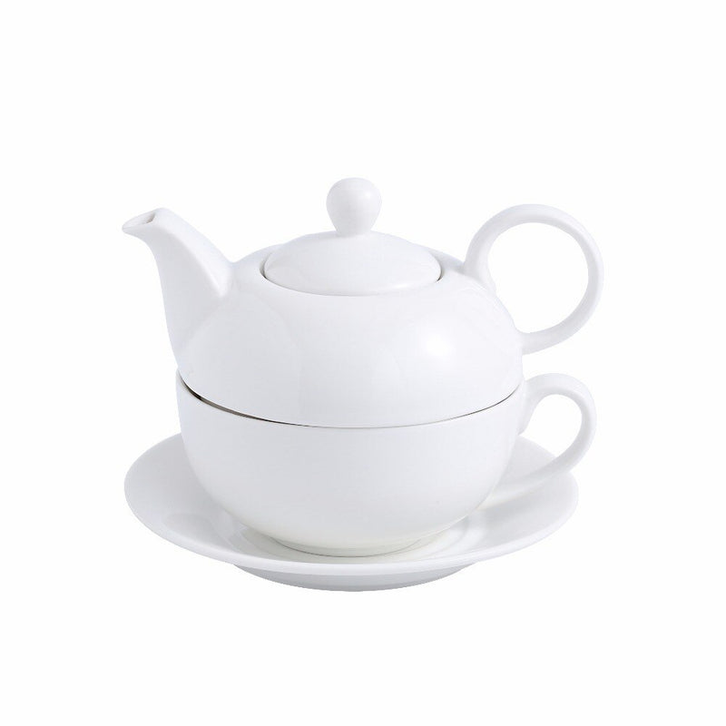4-Piece Tea for one Set Cream White Porcelain w/ Teapot Cup Saucer