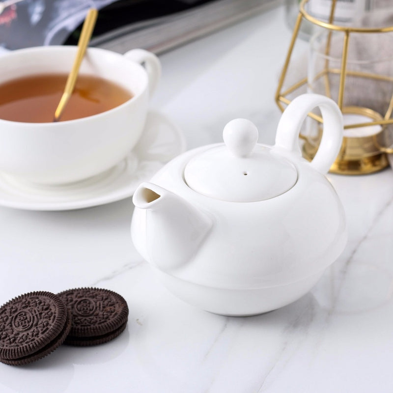 4-Piece Tea for one Set Cream White Porcelain w/ Teapot Cup Saucer