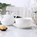 4-Piece Tea for one Set Cream White Porcelain w/ Teapot Cup Saucer
