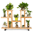 4-Tier Wooden Plant Stand W/Wheels Multipurpose Storage Rack, Wood Grain Color