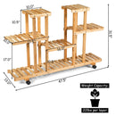 4-Tier Wooden Plant Stand W/Wheels Multipurpose Storage Rack, Wood Grain Color