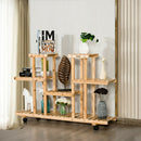 4-Tier Wooden Plant Stand W/Wheels Multipurpose Storage Rack, Wood Grain Color
