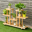 4-Tier Wooden Plant Stand W/Wheels Multipurpose Storage Rack, Wood Grain Color