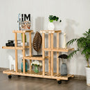 4-Tier Wooden Plant Stand W/Wheels Multipurpose Storage Rack, Wood Grain Color