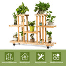 4-Tier Wooden Plant Stand W/Wheels Multipurpose Storage Rack, Wood Grain Color