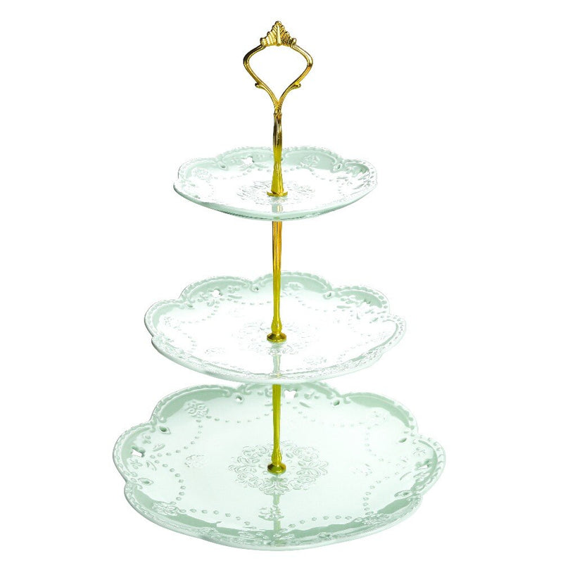 3 Tier Green Ceramic Cake Tower Stand,Porcelain Party Food Server