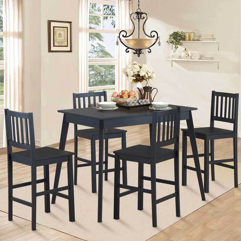 5 Pcs Counter Height Dining Set Kitchen Table & 4 Counter Chairs w/ Wood Legs