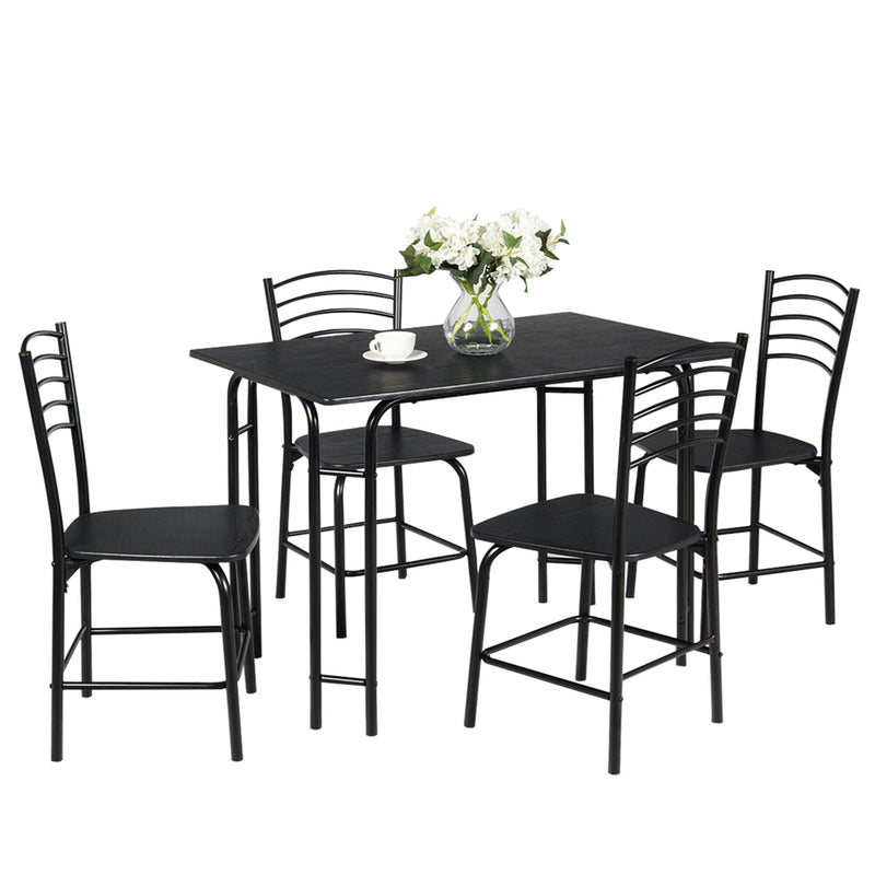 5 Piece Dining Set Home Kitchen Table and 4 Chairs with Metal Legs Modern Black