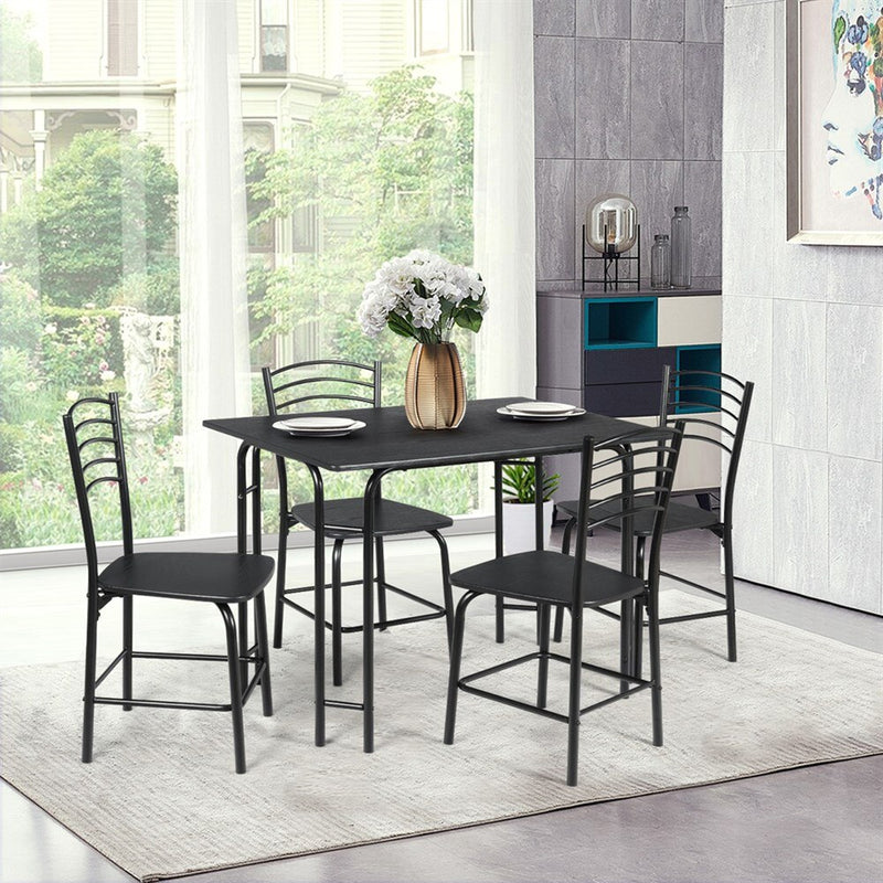 5 Piece Dining Set Home Kitchen Table and 4 Chairs with Metal Legs Modern Black