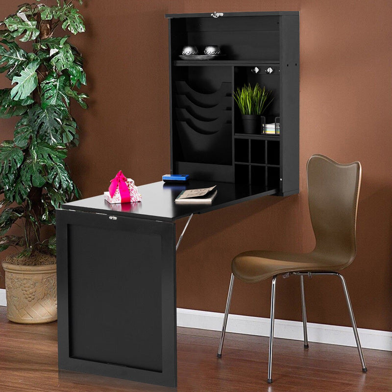 Wall Mounted Table Convertible Desk Fold Out Space Saver Chalkboard Black