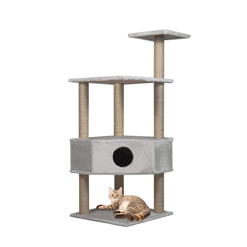 Cat Tree Modern Pet Toy Scratching Post Grey Cat Tower Climbing Frame