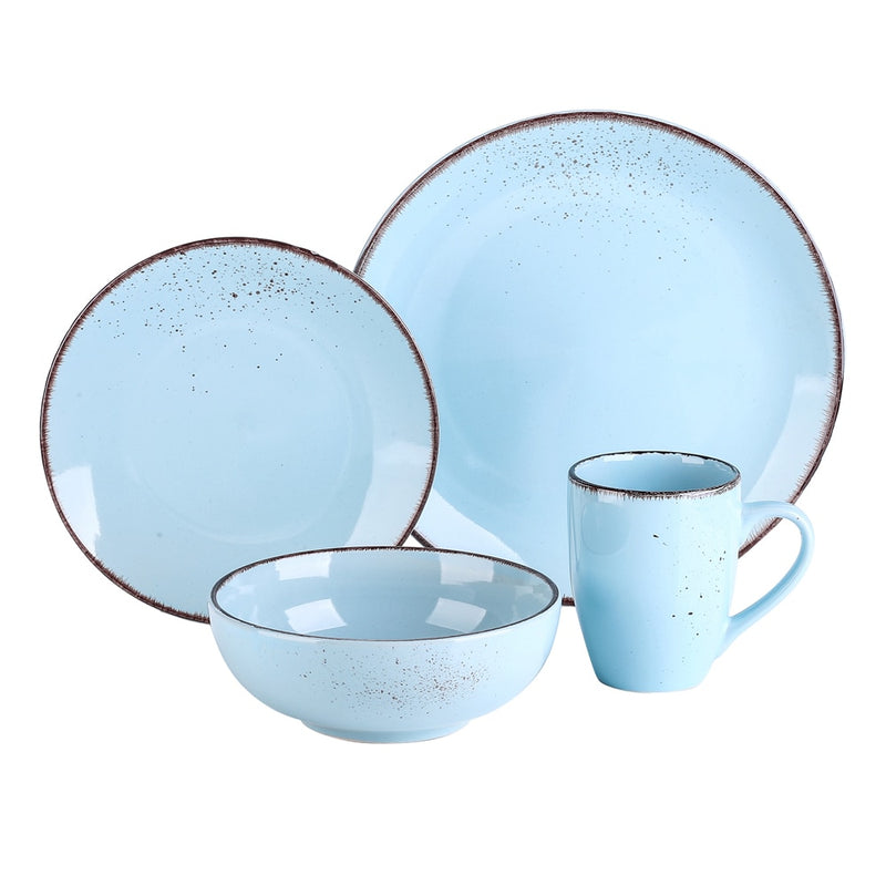 Oceano Blue 4-Piece Vintage Look Stoneware Ceramic Dinner Set