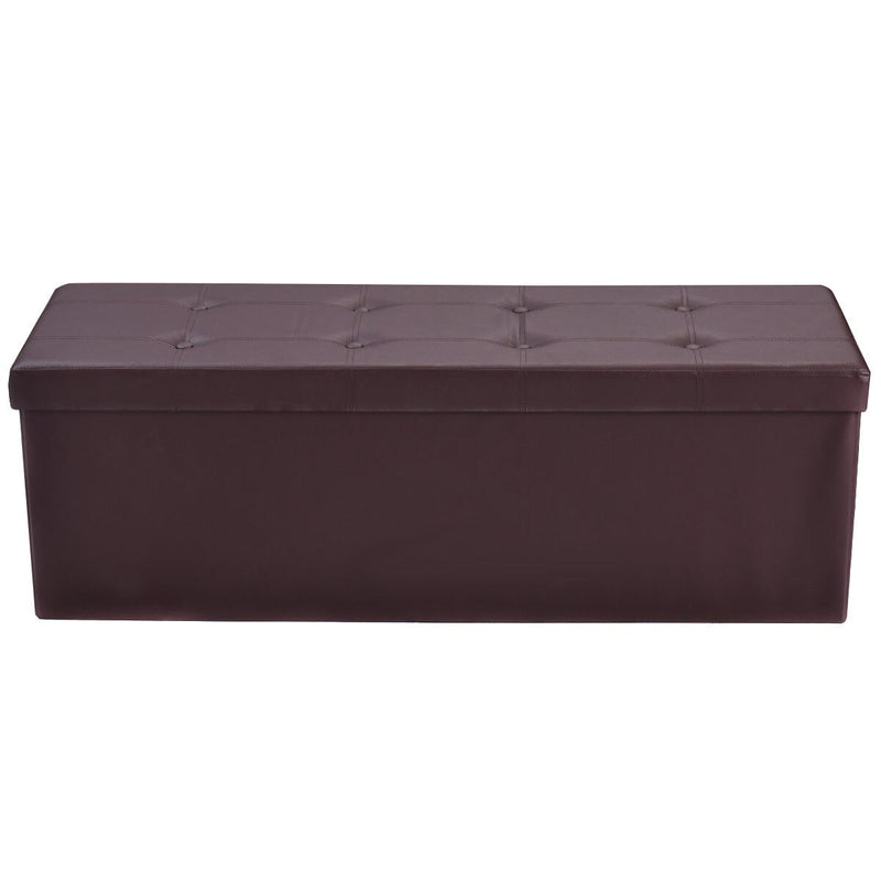 45''x15''x15'' Large Folding Storage Faux Leather Ottoman Pouffe Box Stool Brown