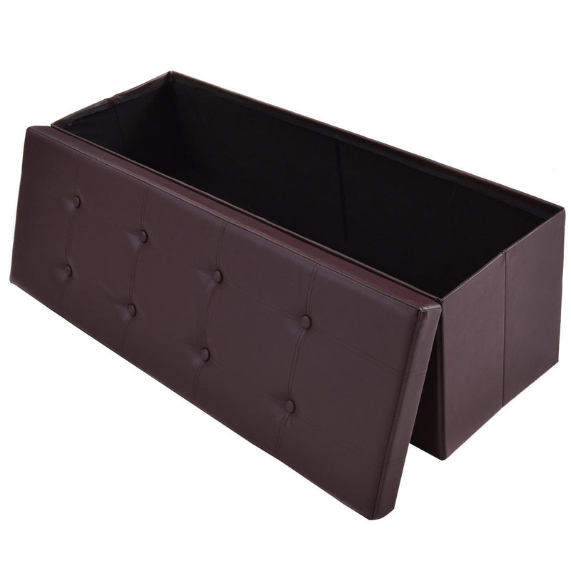 45''x15''x15'' Large Folding Storage Faux Leather Ottoman Pouffe Box Stool Brown