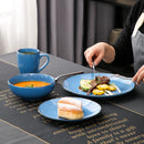 Dark Blue 4-Piece Vintage Look Stoneware Ceramic Dinner Set