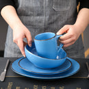 Dark Blue 4-Piece Vintage Look Stoneware Ceramic Dinner Set