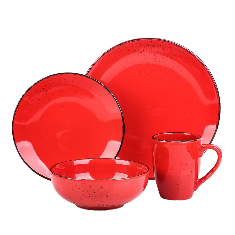 Red Vintage 4-Piece Ceramic Dinner Set service for One person