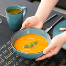 Blue Vintage Look 4-Piece Stoneware Ceramic Dinnerware Set