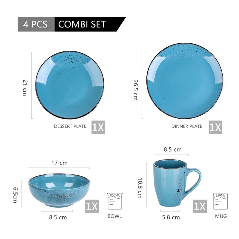 Blue Vintage Look 4-Piece Stoneware Ceramic Dinnerware Set