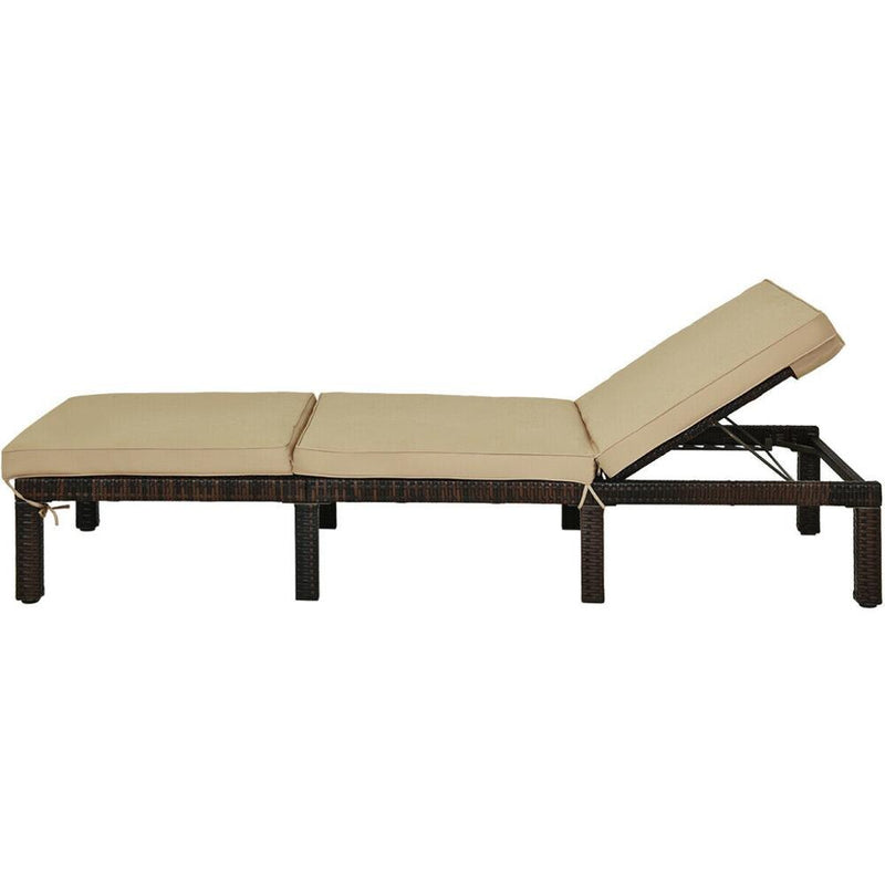 Outdoor Rattan Lounge Chair Chaise Recliner Adjustable Cushioned Patio Yard
