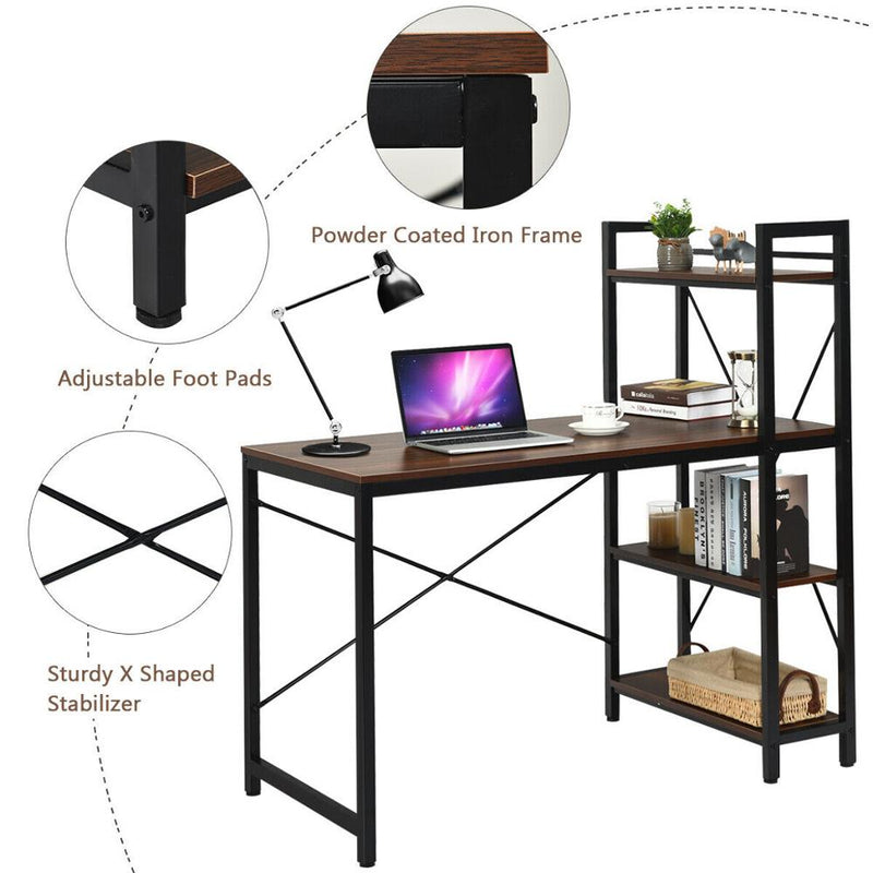 47.5" Computer Desk Writing Desk Study Table Workstation With 4-Tier Shelves