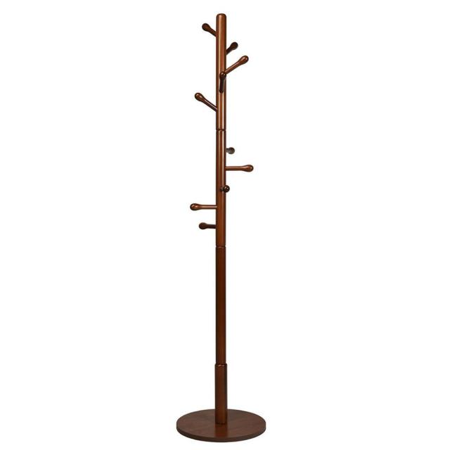 Wooden Coat Rack Stand Entryway Hall Tree 2 Adjustable Height w/ 10 Hooks