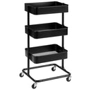 3 Tier Metal Rolling Storage Cart Mobile Organizer W/Adjustable Shelves Black