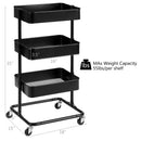 3 Tier Metal Rolling Storage Cart Mobile Organizer W/Adjustable Shelves Black