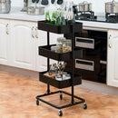 3 Tier Metal Rolling Storage Cart Mobile Organizer W/Adjustable Shelves Black