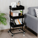 3 Tier Metal Rolling Storage Cart Mobile Organizer W/Adjustable Shelves Black