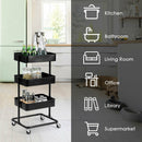 3 Tier Metal Rolling Storage Cart Mobile Organizer W/Adjustable Shelves Black