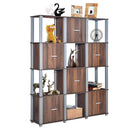 4-Tier Storage Shelf 12 Cube Organizer Unit Display Bookcase Walnut W/6 Doors