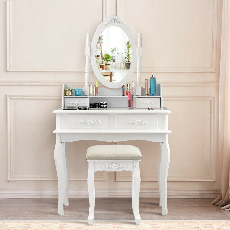 White Vanity Makeup Dressing Table Jewelry Storage Stool
