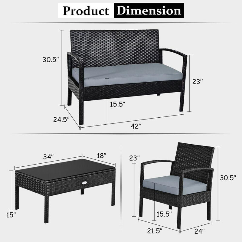 8PCS Outdoor Patio Rattan Furniture Set Cushioned Sofa Coffee Table Garden Deck