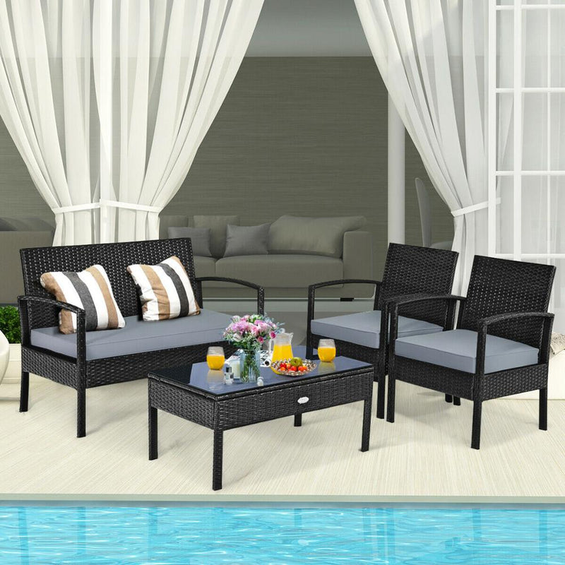 8PCS Outdoor Patio Rattan Furniture Set Cushioned Sofa Coffee Table Garden Deck