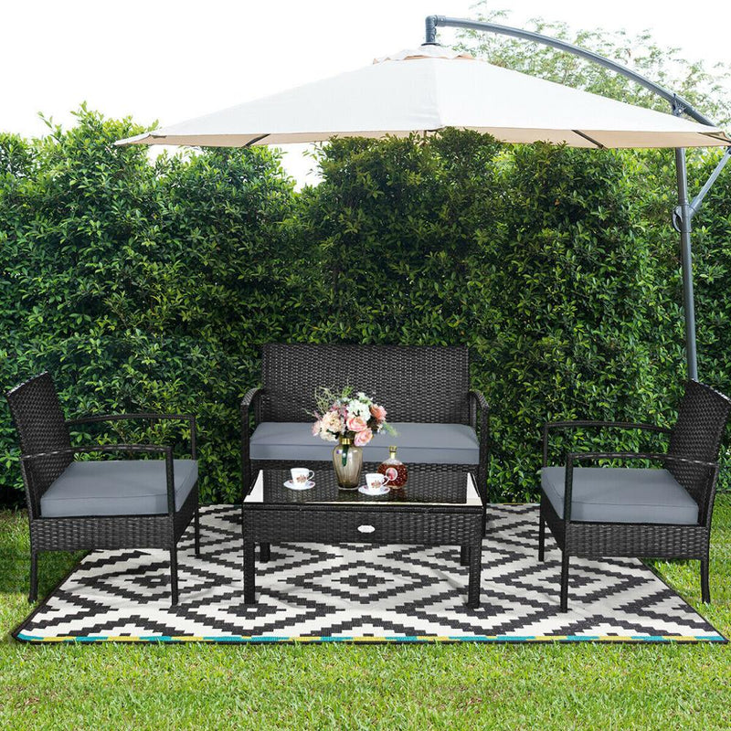 8PCS Outdoor Patio Rattan Furniture Set Cushioned Sofa Coffee Table Garden Deck