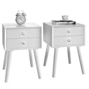 2PCS Wooden Nightstand Mid-Century End Side Table W/2 Storage Drawers