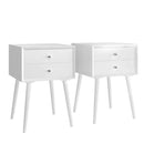 2PCS Wooden Nightstand Mid-Century End Side Table W/2 Storage Drawers