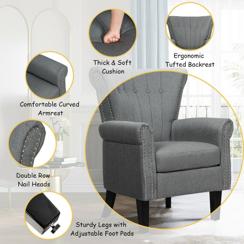 Set of 2 Fabric Accent Arm Chair Tufted Upholstered Single Sofa Club Chair Grey