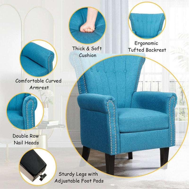 Set of 2 Fabric Accent Arm Chair Tufted Upholstered Single Sofa Club Chair Blue