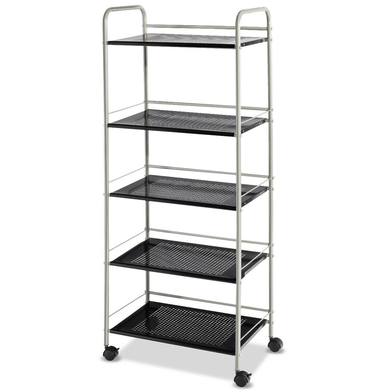 5 Tiers Storage Cart Rack Mesh Shelf Utility Organizer Casters Multifunction