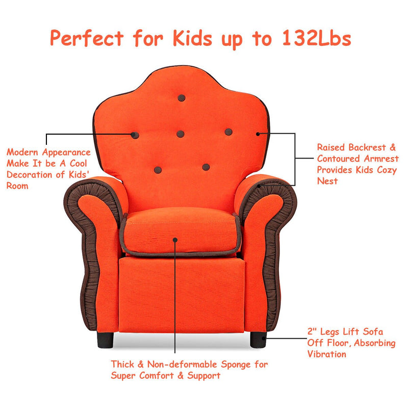 Children Recliner Kids Sofa Chair Couch Living Room Furniture Orange