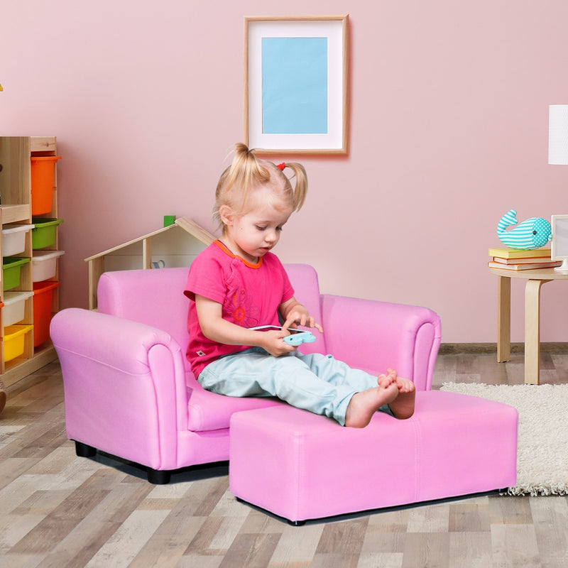 Pink Kids Sofa Armrest Chair Couch Lounge Children Birthday Gift w/ Ottoman