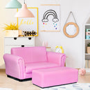 Pink Kids Sofa Armrest Chair Couch Lounge Children Birthday Gift w/ Ottoman