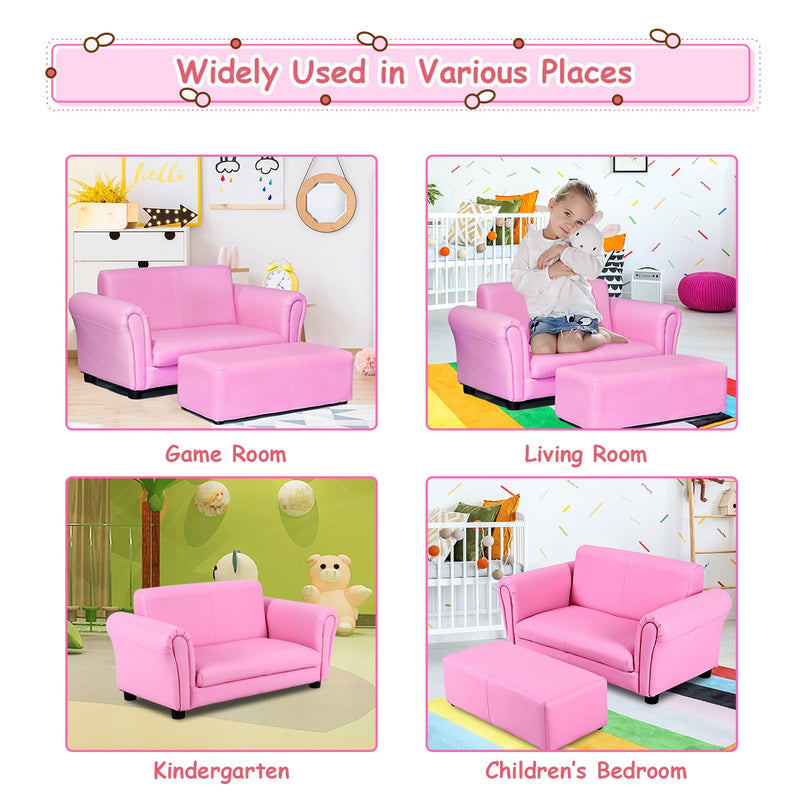 Pink Kids Sofa Armrest Chair Couch Lounge Children Birthday Gift w/ Ottoman