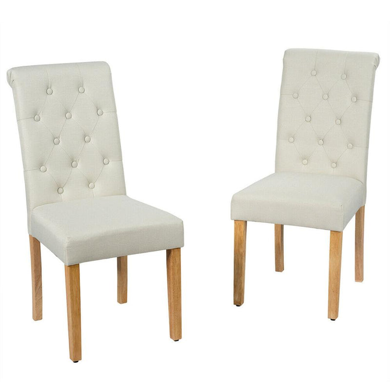 Set of 2 Tufted Dining Chair Parsons Upholstered Fabric Chair with Wooden Legs