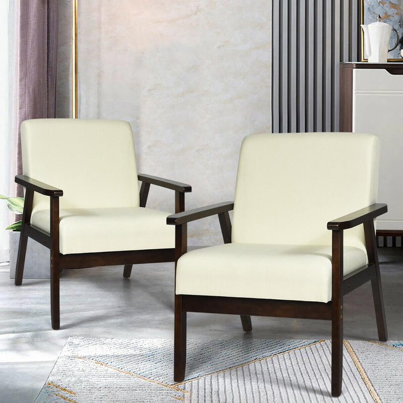 Set of 2 Fabric Accent Chair Armchair Solid Wood Upholstered Lounge Chair